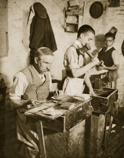 Gold beating in a London workshop by English Photographer